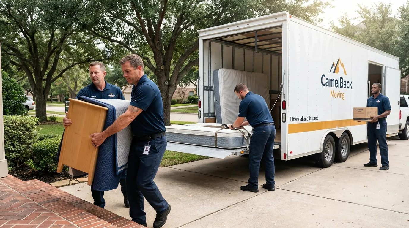Crew loading residential truck for cross-state move from Huntsville, AR