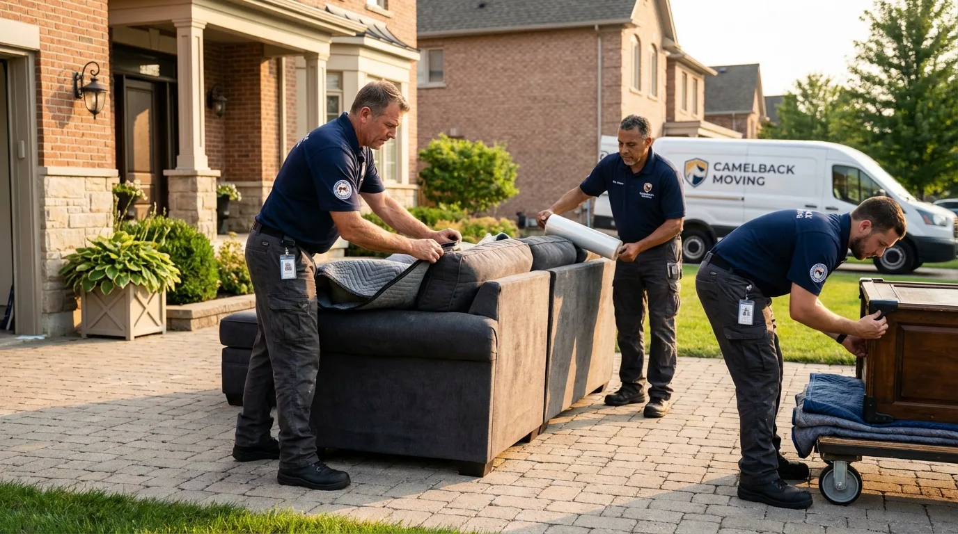 Large estate moving crew wrapping furniture in Huntsville, AR